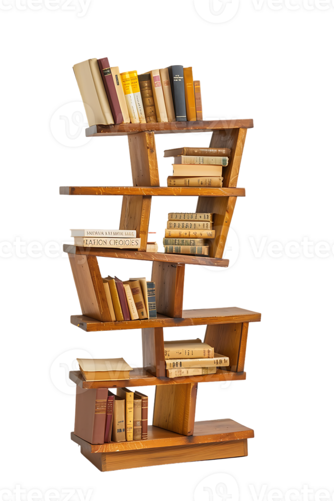 Vertical bookshelf alone against transparent backdrop png