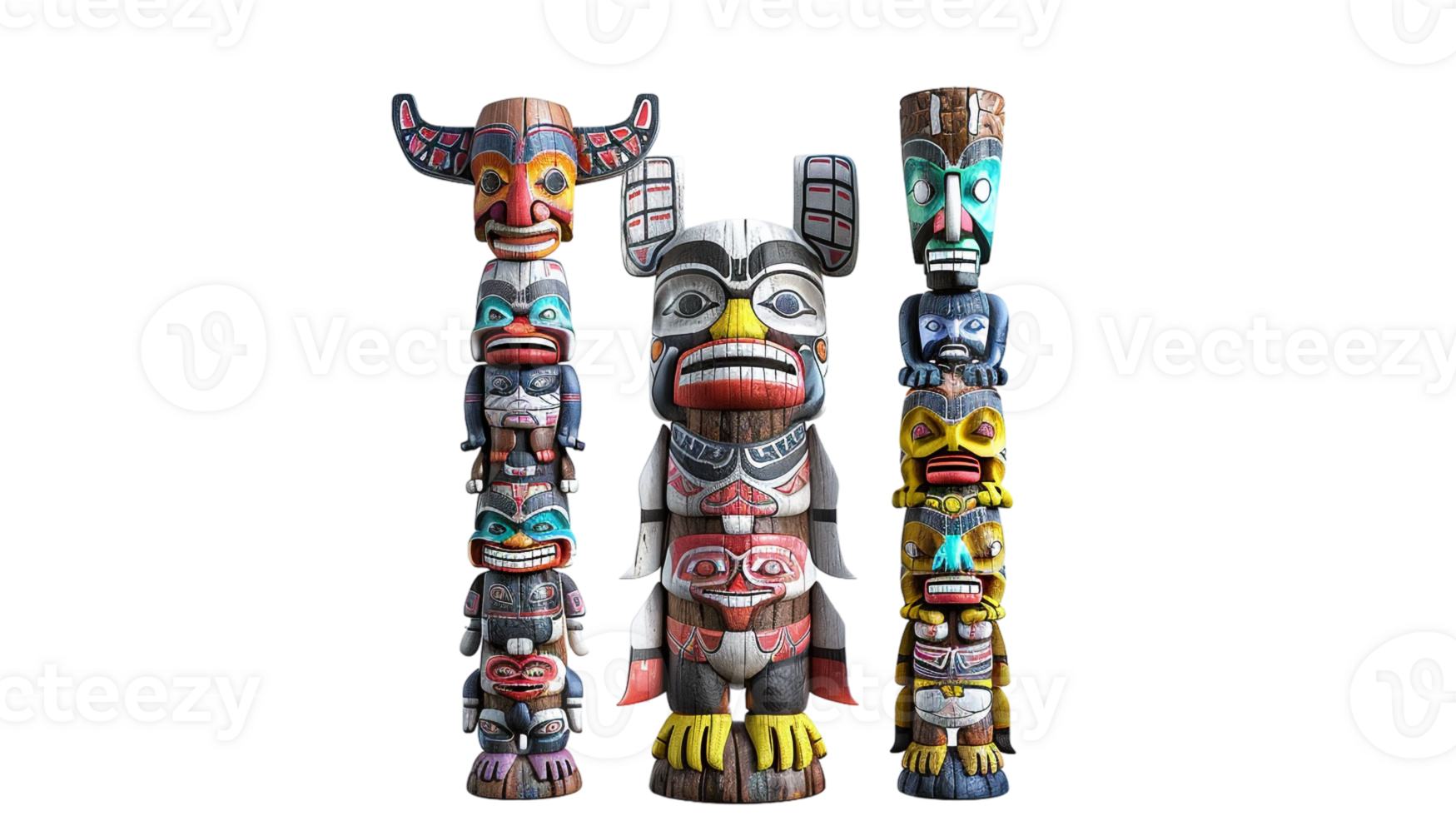 set of totems isolated on a transparent background png