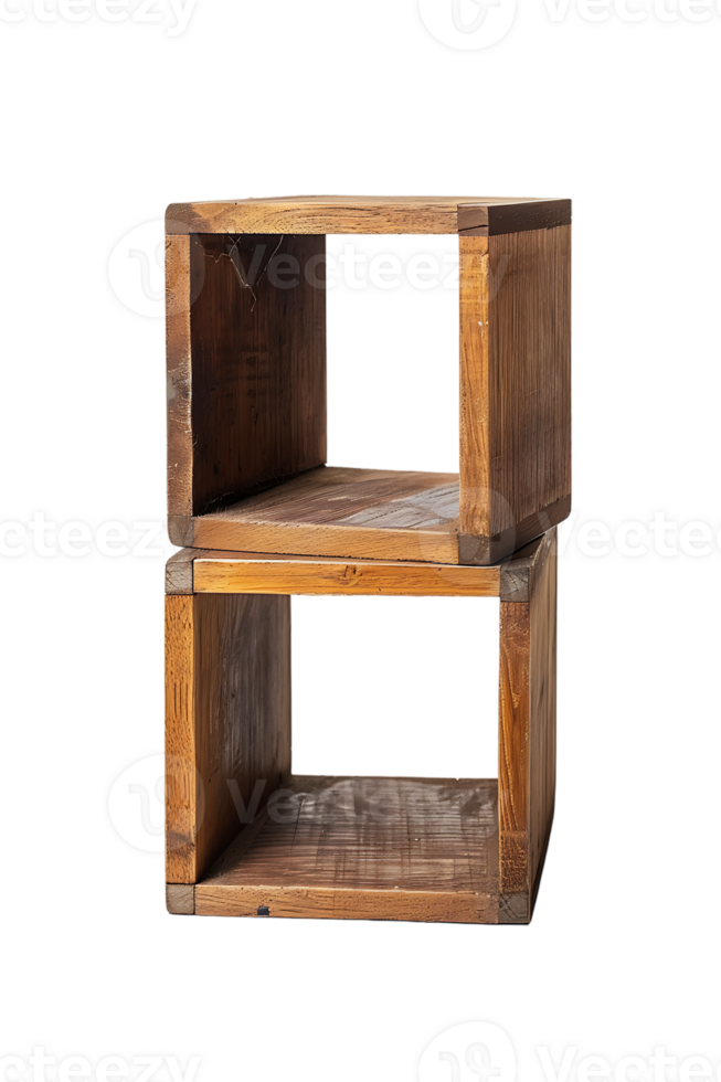 Vertical wooden cube shelf isolated on transparent background png