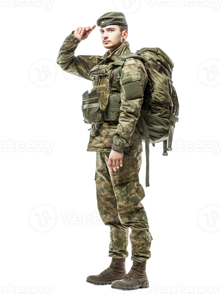 Soldier saluting, isolated on transparent background png