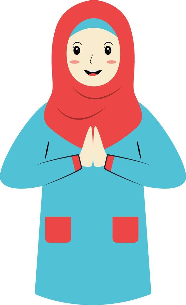 Muslim Character with Eid Mubarak Greeting Pose. Isolated on White Background. vector