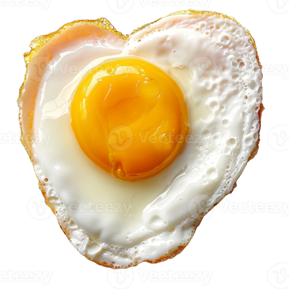 sunny side up egg shaped like a heart, isolated against a transparent background png