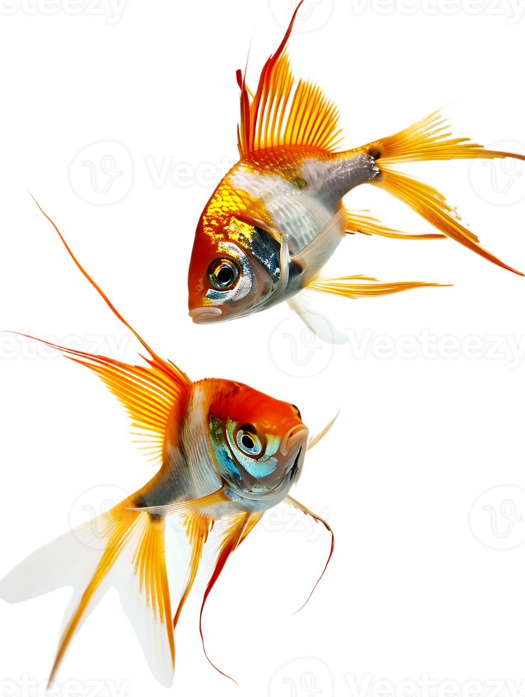 Two fish circling each other, isolated against a transparent background png