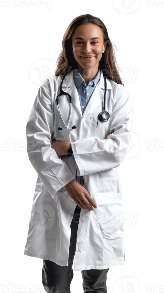 smiling and confident female doctor isolated on a transparent background png