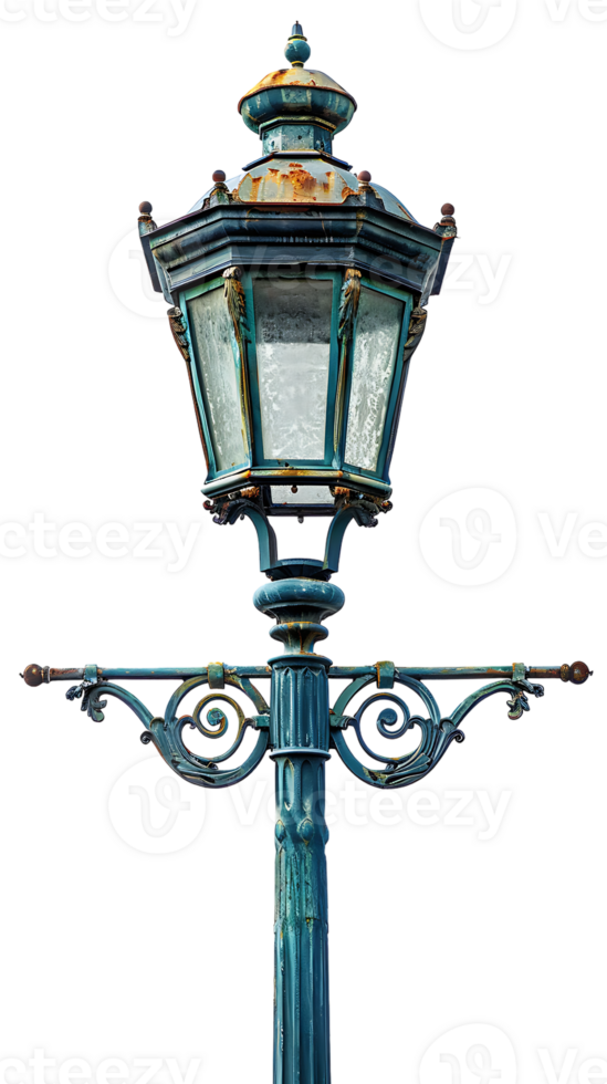 Vintage lamp post isolated against transparent backdrop in a vertical orientation png