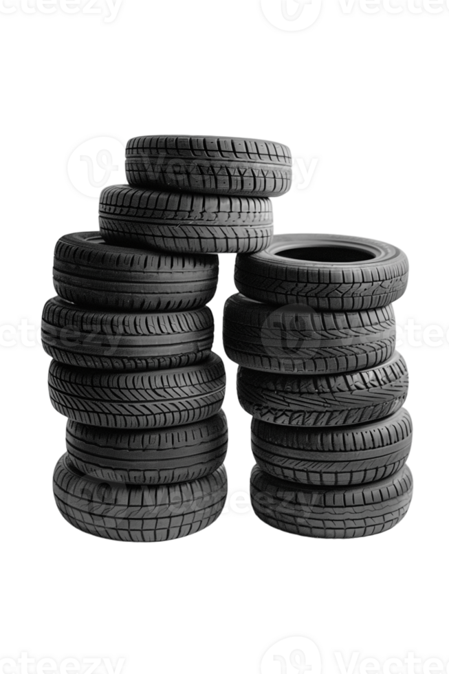 Stack of tires alone against transparent backdrop png
