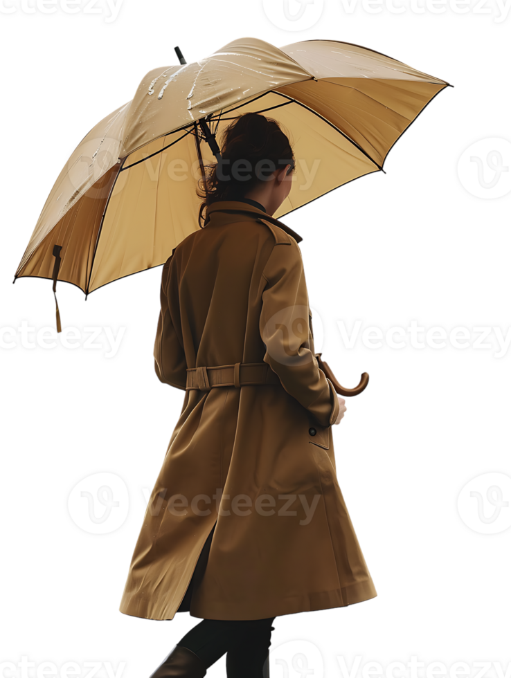 Woman with umbrella, isolated against a transparent background png