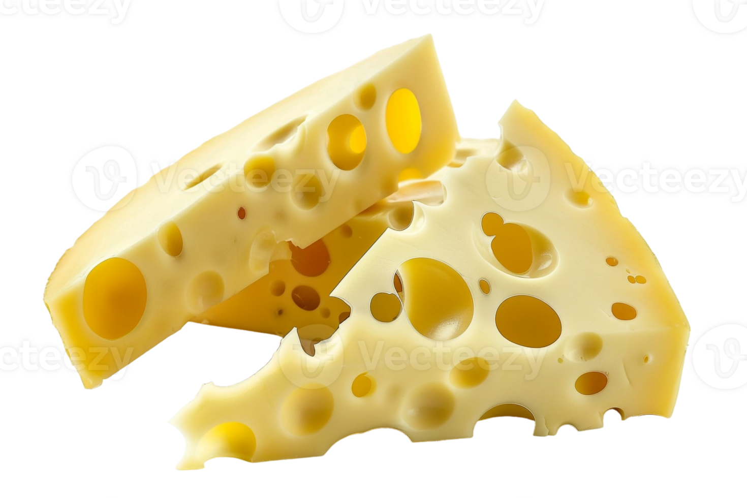 Swiss cheese slices, isolated against a transparent background png