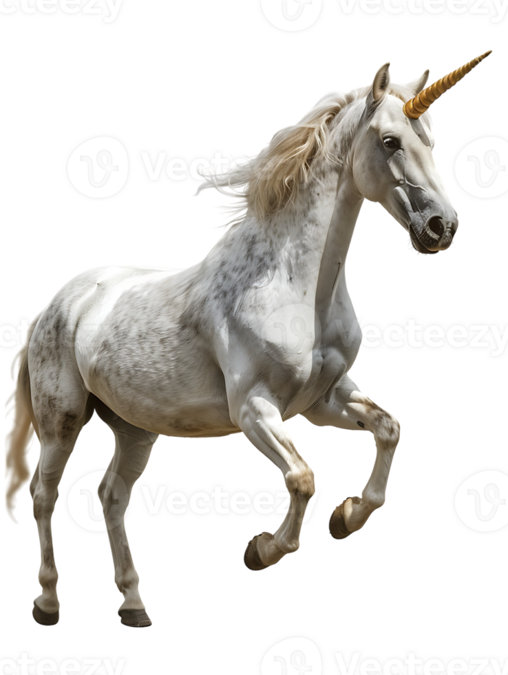 Unicorn yelling to the sky, isolated against a transparent background png