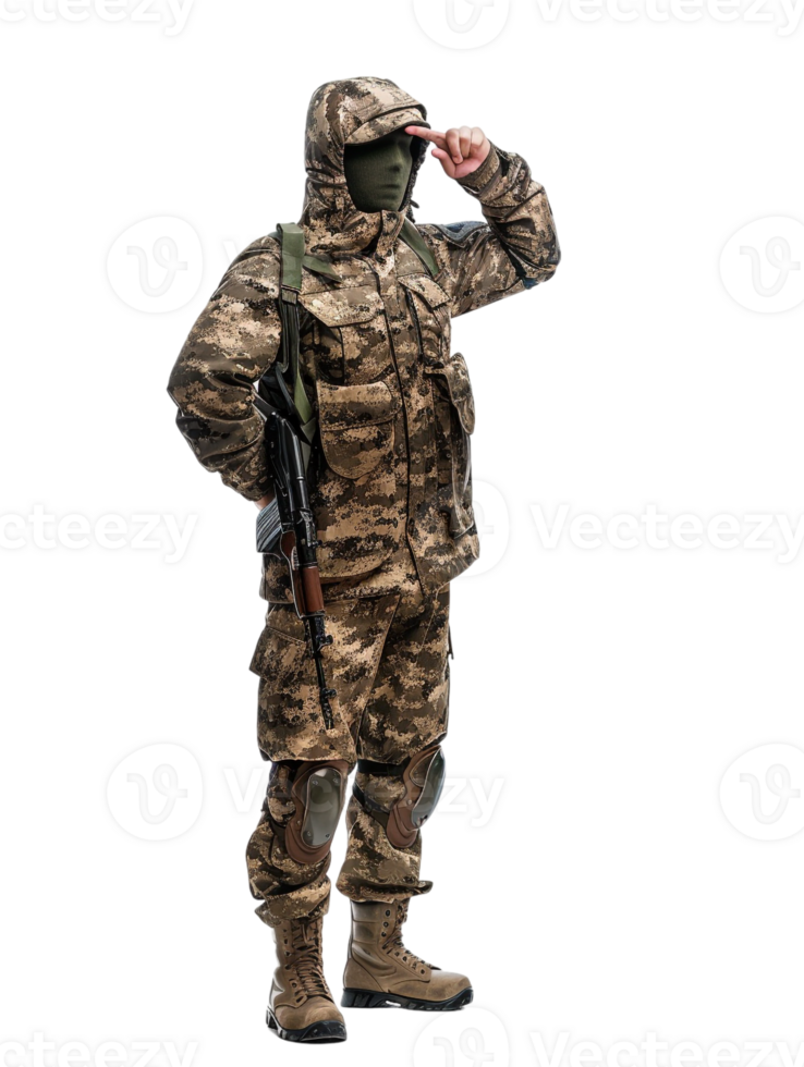 Soldier saluting, isolated on transparent background png