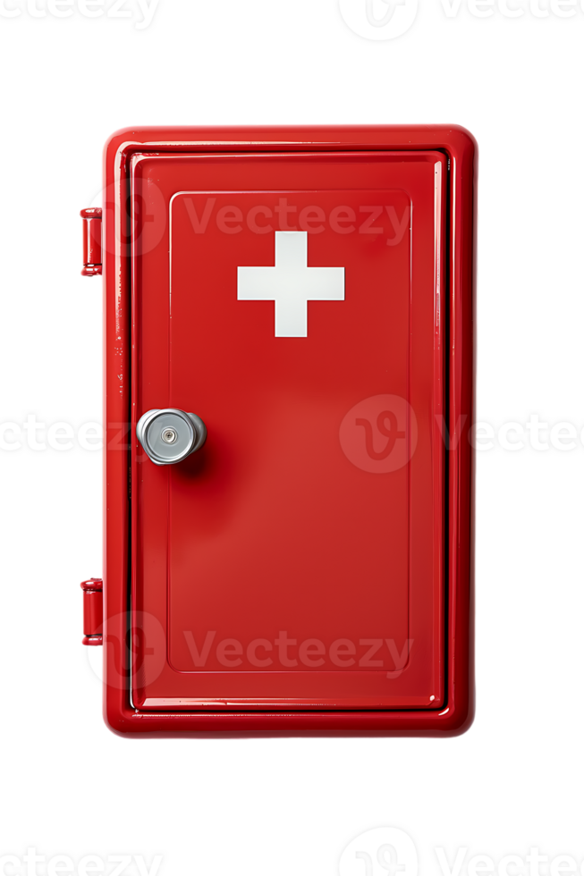 Vertical red first aid cabinet isolated on transparent background png