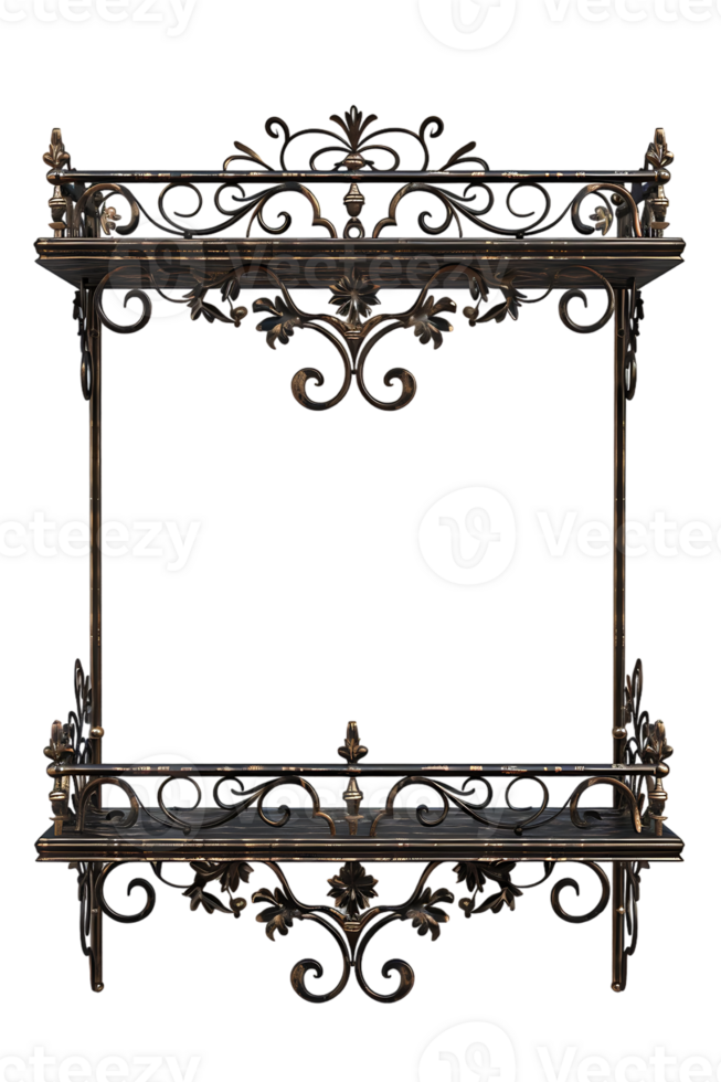 Vertical ornate metal shelf isolated on transparent background png
