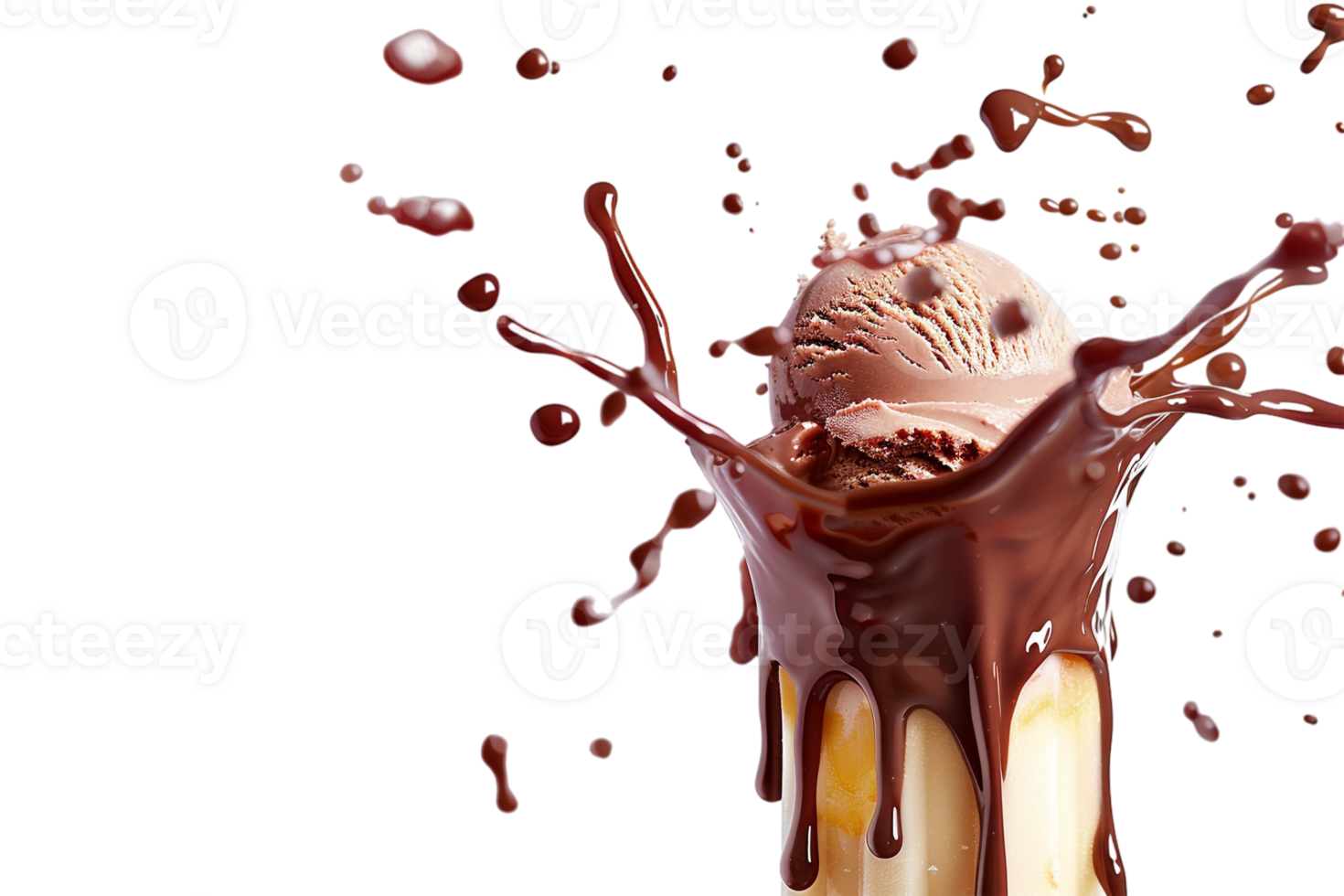 stick kulfa ice cream with a chocolate splash, isolated against a transparent background png