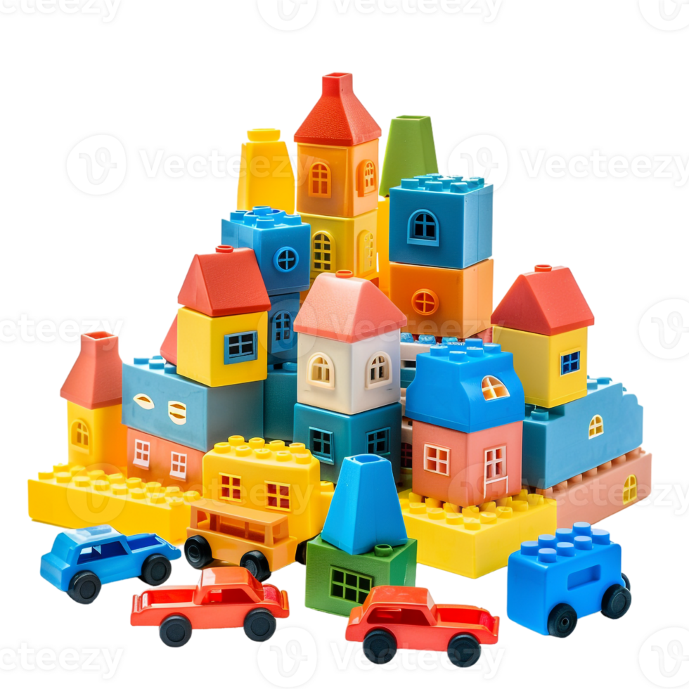 Toy blocks town isolated on transparent background png