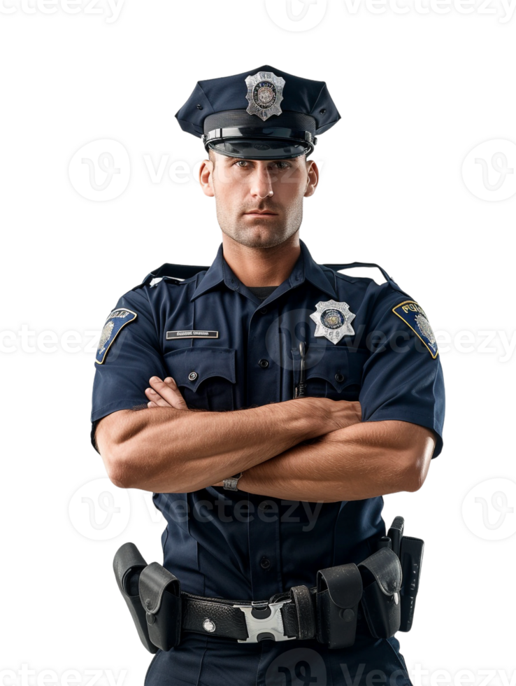 Policeman with crossed arms against transparent backdrop png