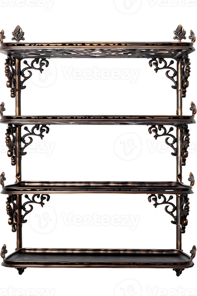 Vertical ornate metal shelf isolated on transparent background png