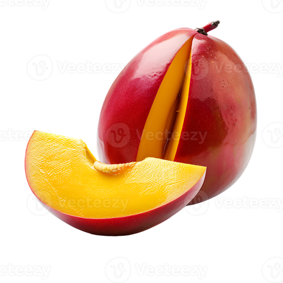 whole and sliced mango, isolated against a transparent background png
