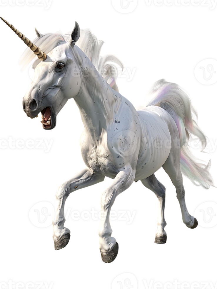 Unicorn yelling to the sky, isolated against a transparent background png