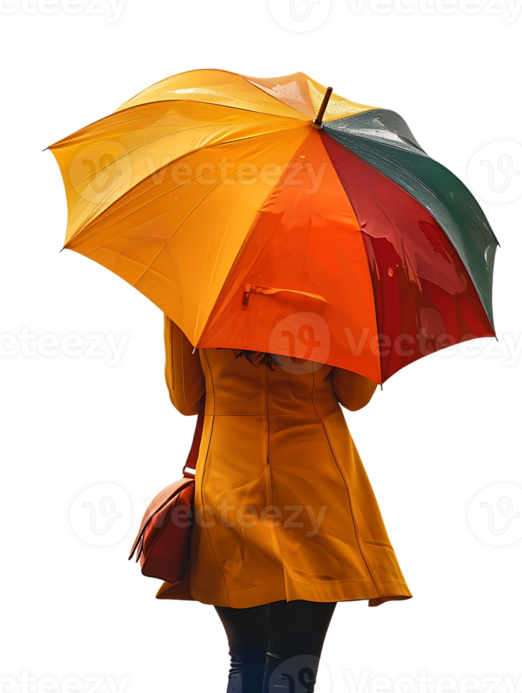 Woman with umbrella, isolated against a transparent background png