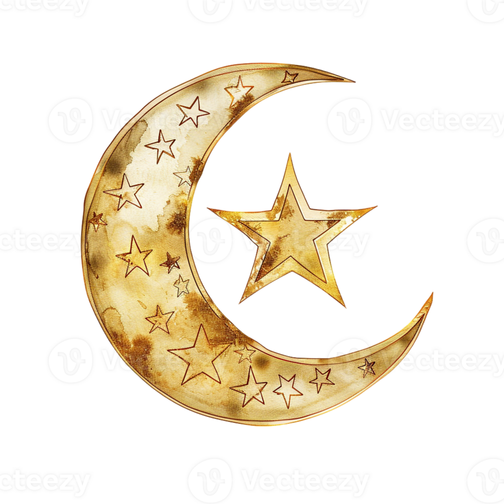 Ramadan moon and star design against transparent backdrop png
