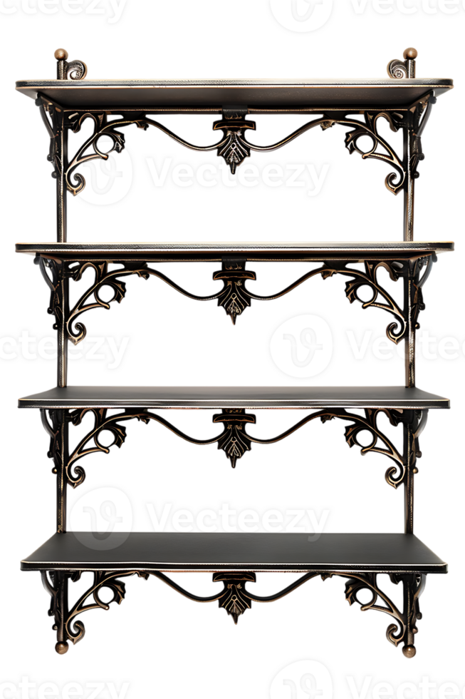 Vertical ornate metal shelf isolated on transparent background png