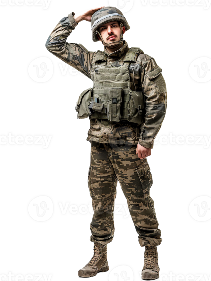 Soldier saluting, isolated on transparent background png