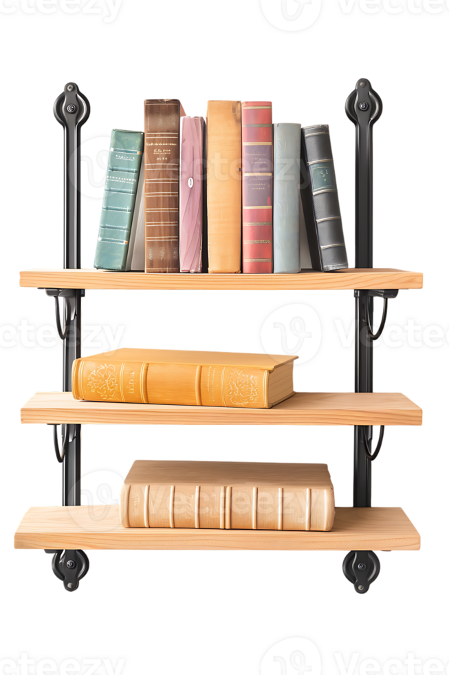 Vertical bookshelf alone against transparent backdrop png