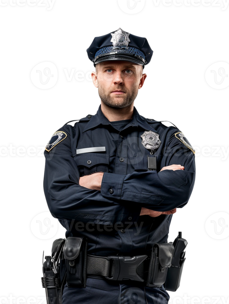 Policeman with crossed arms against transparent backdrop png