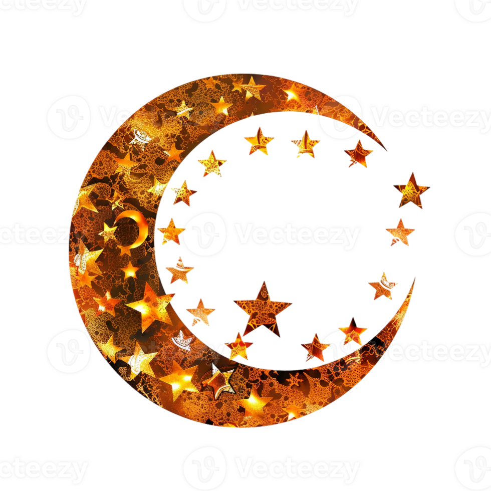 Ramadan moon and star design against transparent backdrop png