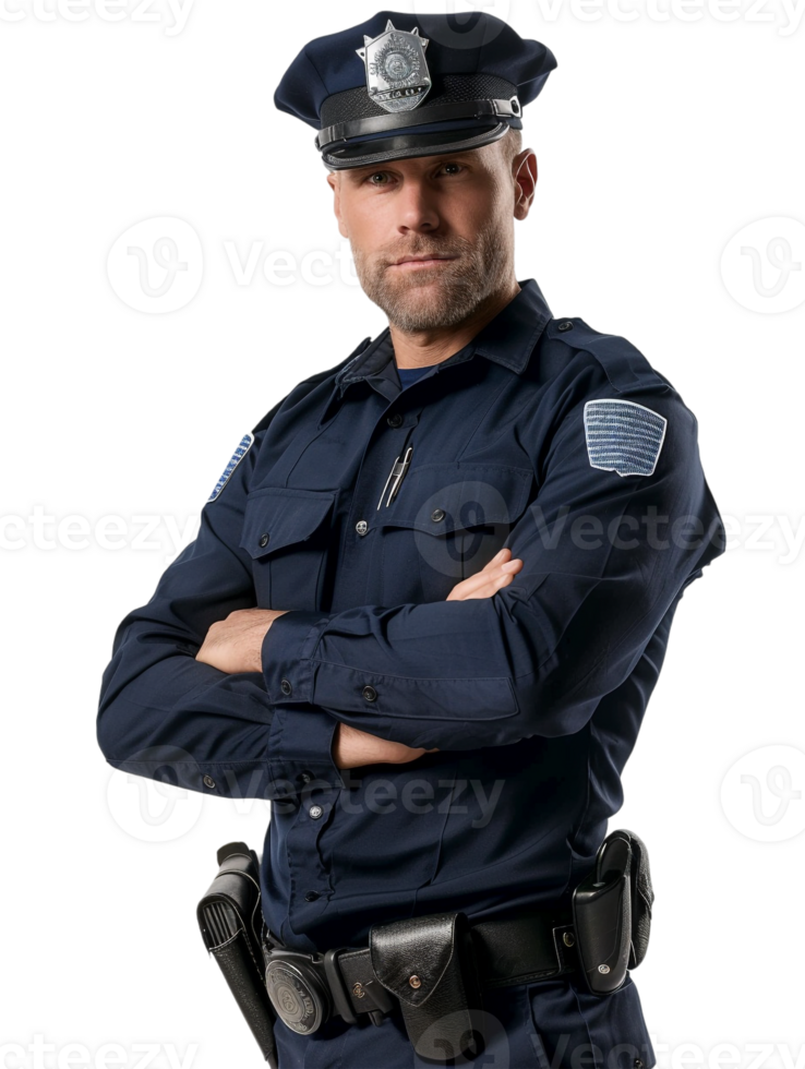 Policeman with crossed arms against transparent backdrop png