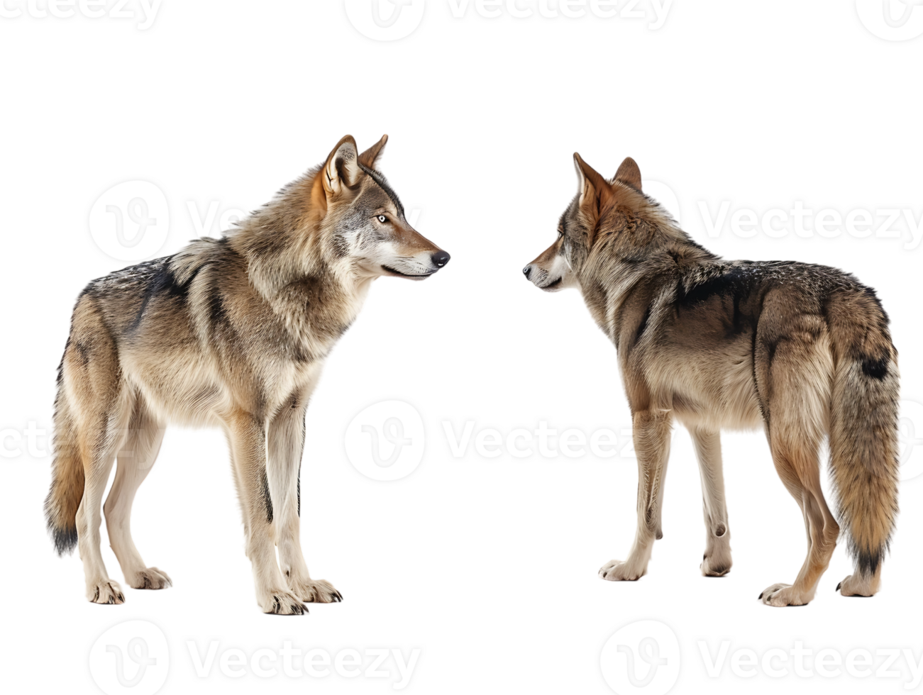 Wolf isolated against transparent background, front and side view png
