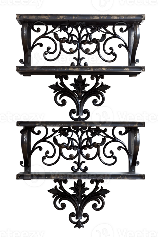 Vertical ornate metal shelf isolated on transparent background png
