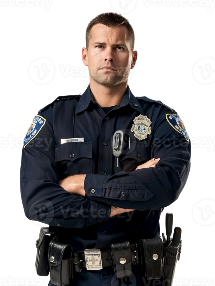 Policeman with crossed arms against transparent backdrop png