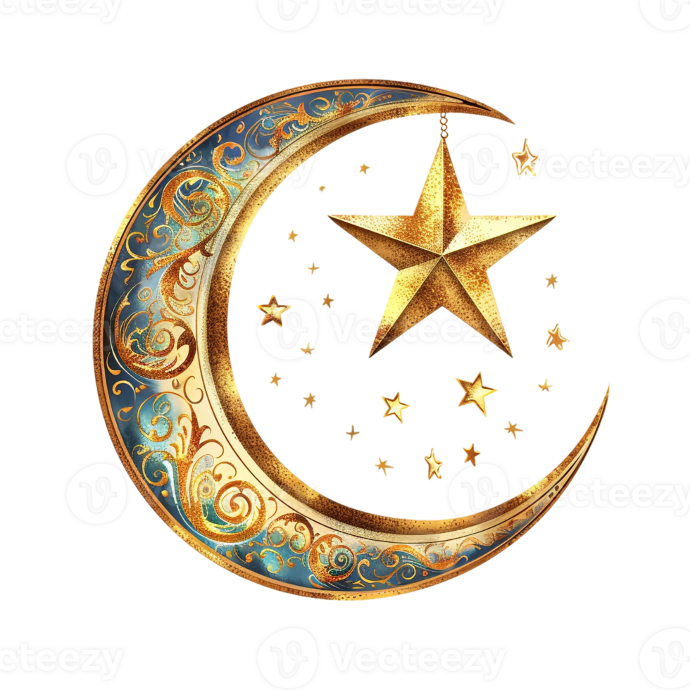 Ramadan moon and star design against transparent backdrop png