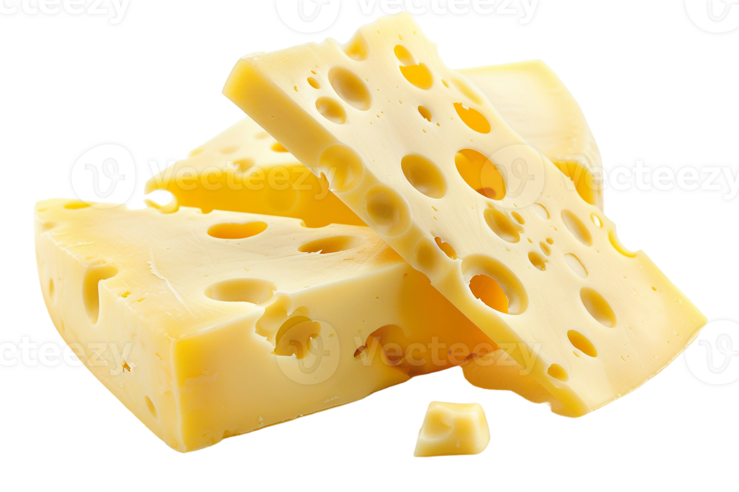 Swiss cheese slices, isolated against a transparent background png