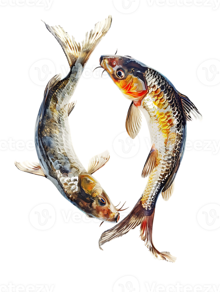 Two fish circling each other, isolated against a transparent background png