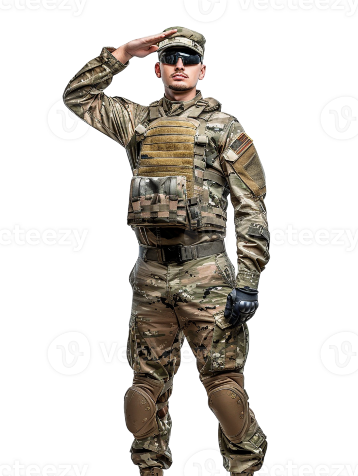 Soldier saluting, isolated on transparent background png