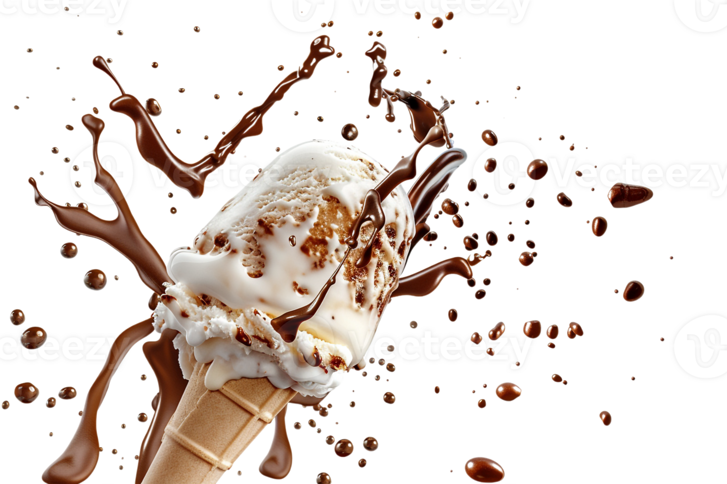 stick kulfa ice cream with a chocolate splash, isolated against a transparent background png