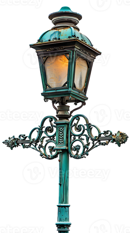 Vintage lamp post isolated against transparent backdrop in a vertical orientation png