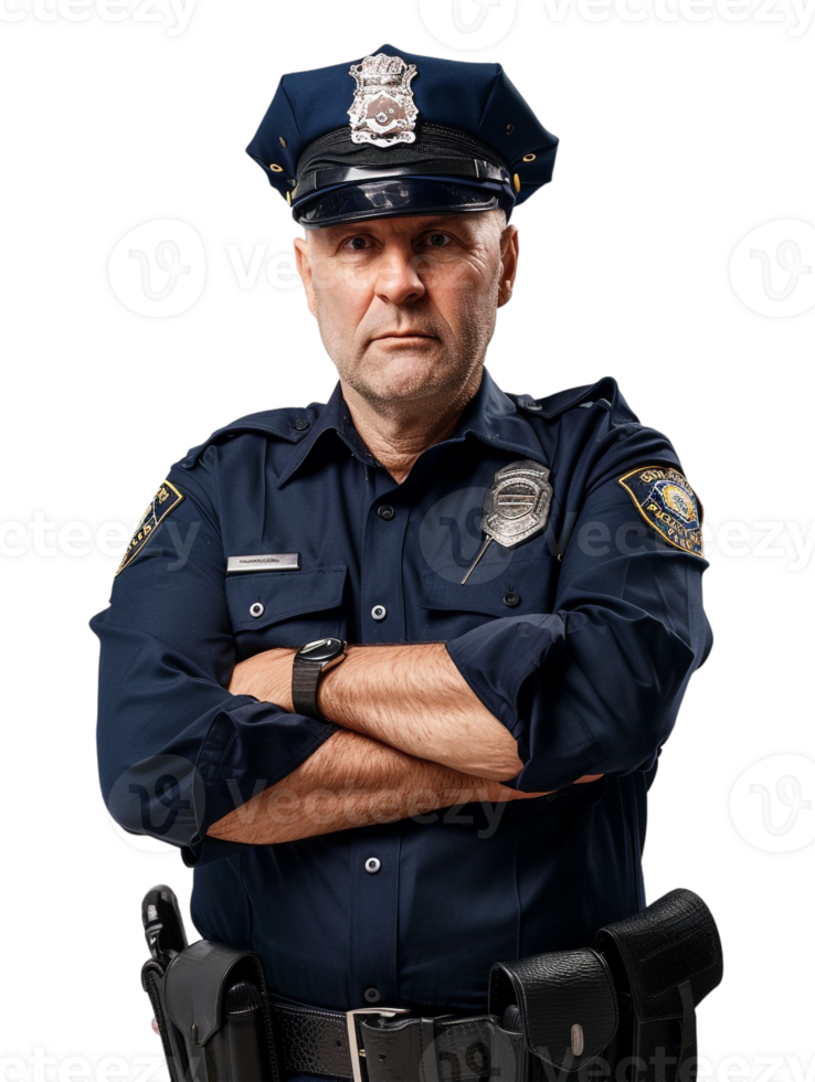 Policeman with crossed arms against transparent backdrop png