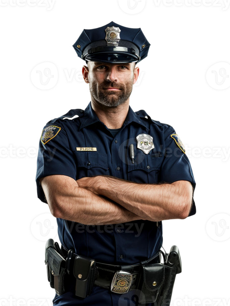 Policeman with crossed arms against transparent backdrop png