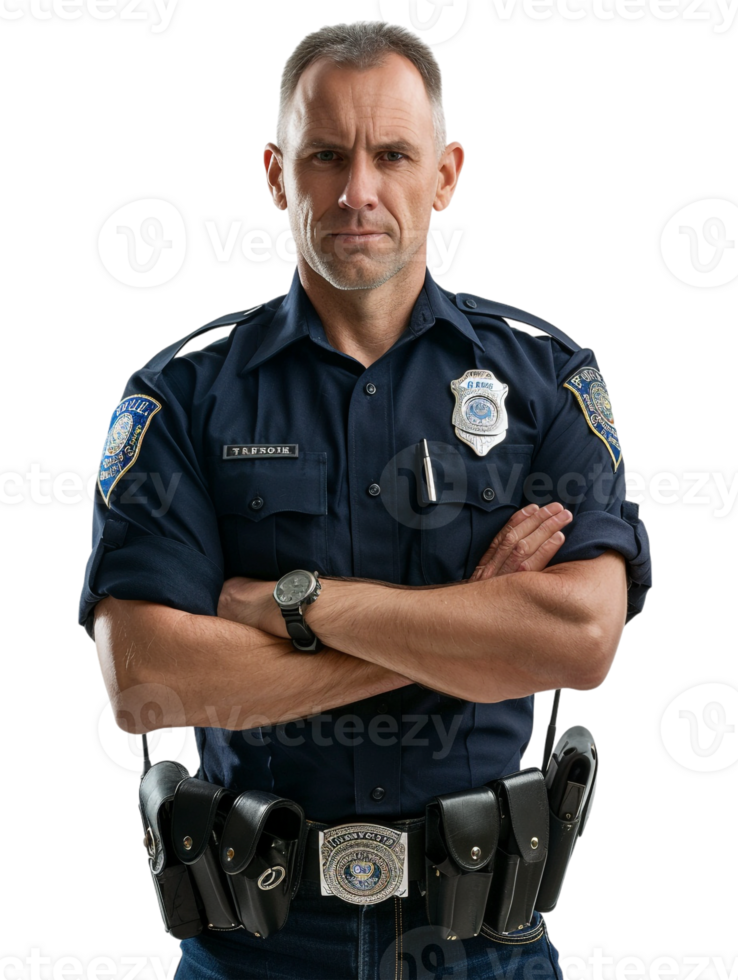 Policeman with crossed arms against transparent backdrop png