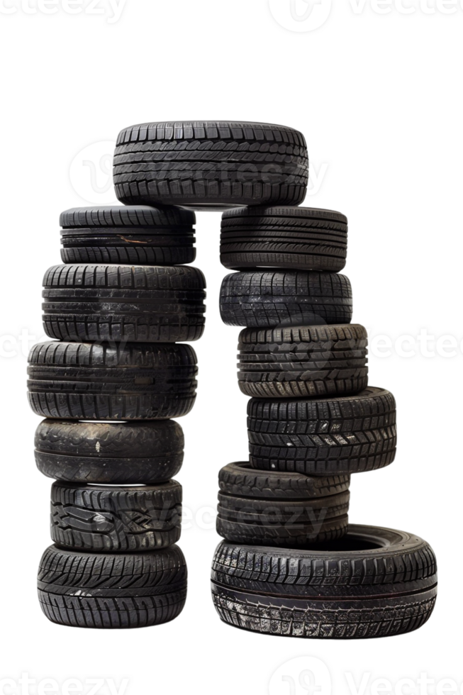 Stack of tires alone against transparent backdrop png