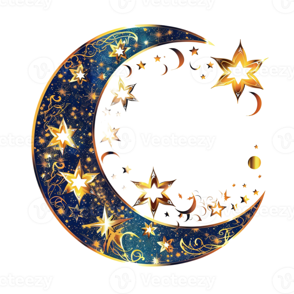 Ramadan moon and star design against transparent backdrop png