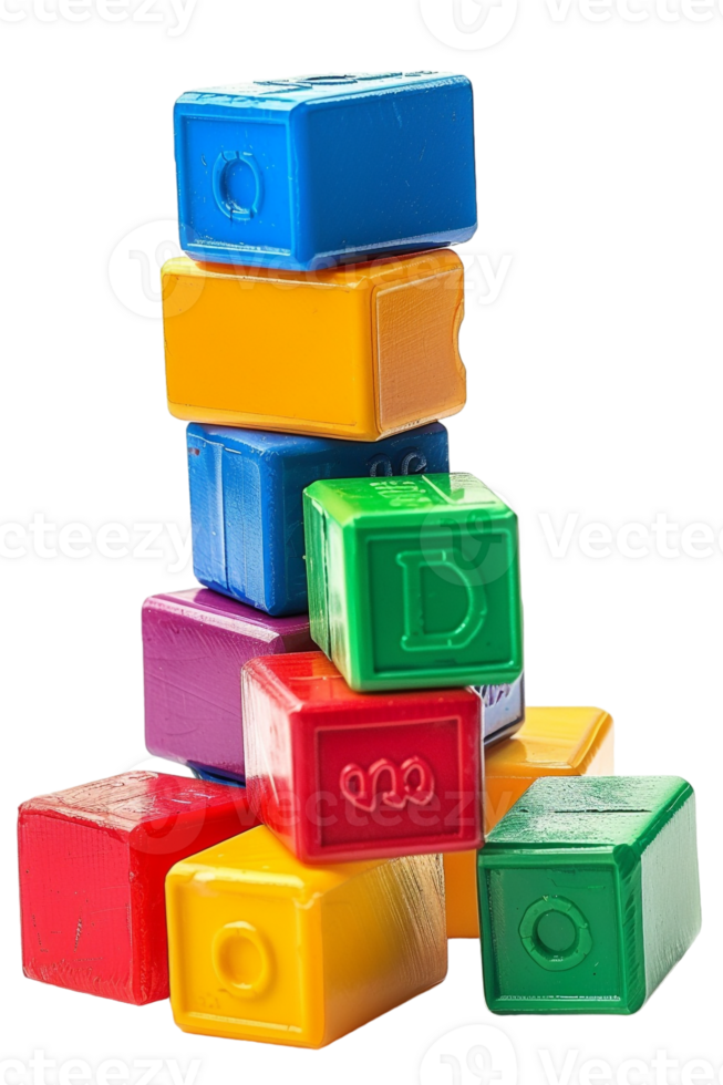 stack of colorful toy blocks, set against a transparent background png