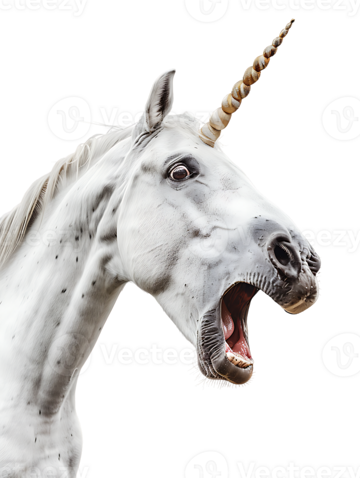 Unicorn yelling to the sky, isolated against a transparent background png