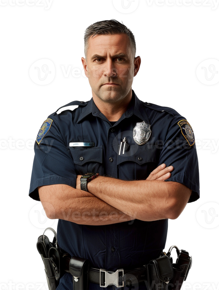 Policeman with crossed arms against transparent backdrop png