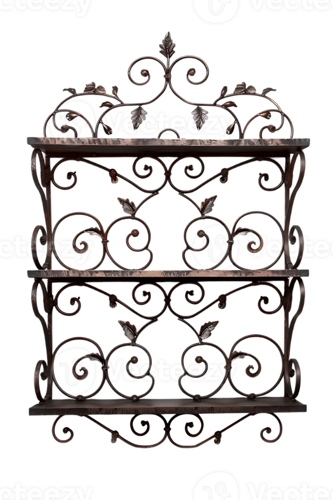 Vertical ornate metal shelf isolated on transparent background png