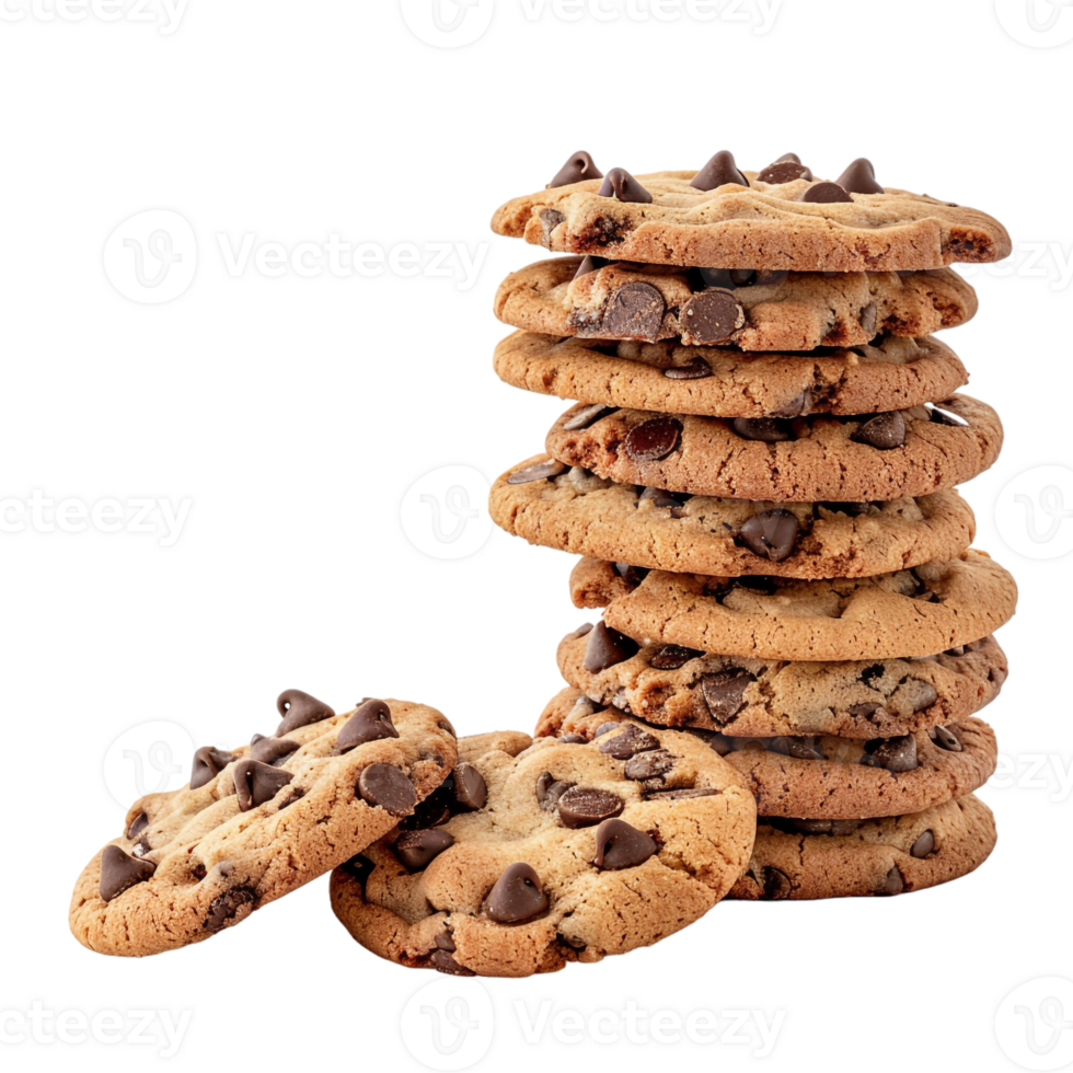 stack of chocolate chip cookies, isolated on a transparent background png