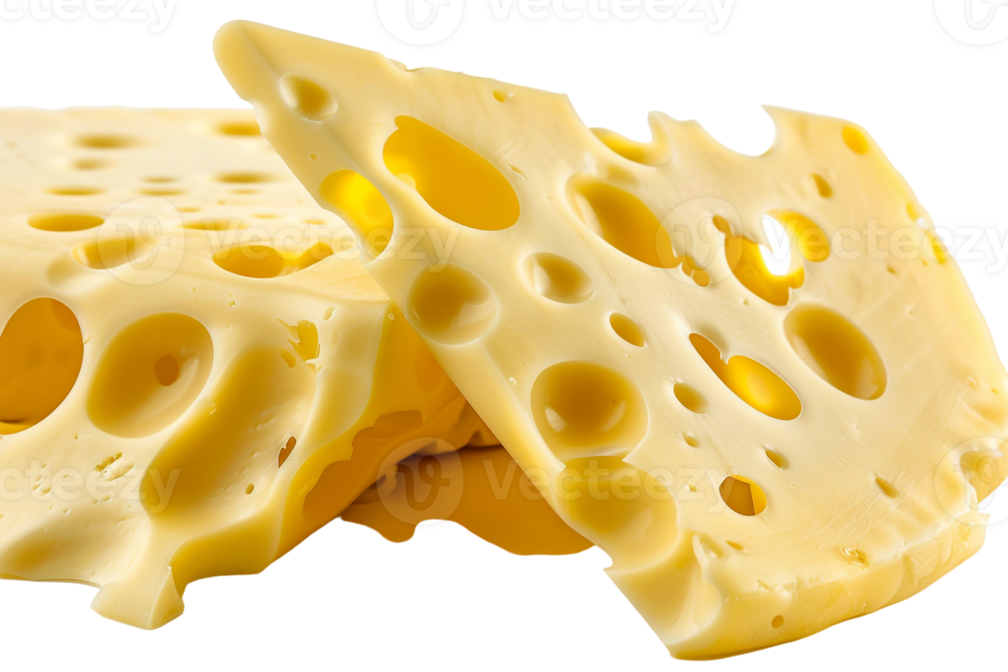 Swiss cheese slices, isolated against a transparent background png
